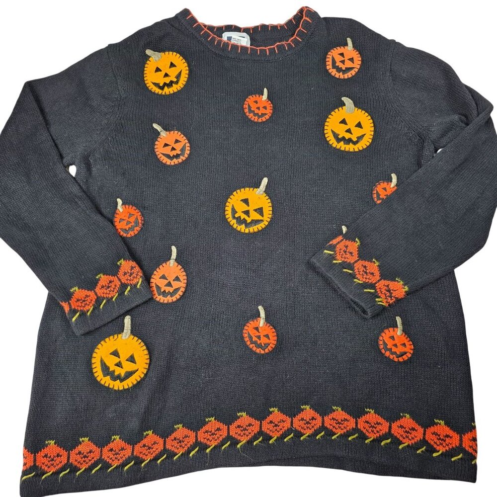 Vintage CST Sport Halloween Pumpkin Sweater 1X Jack-O-Lantern Design